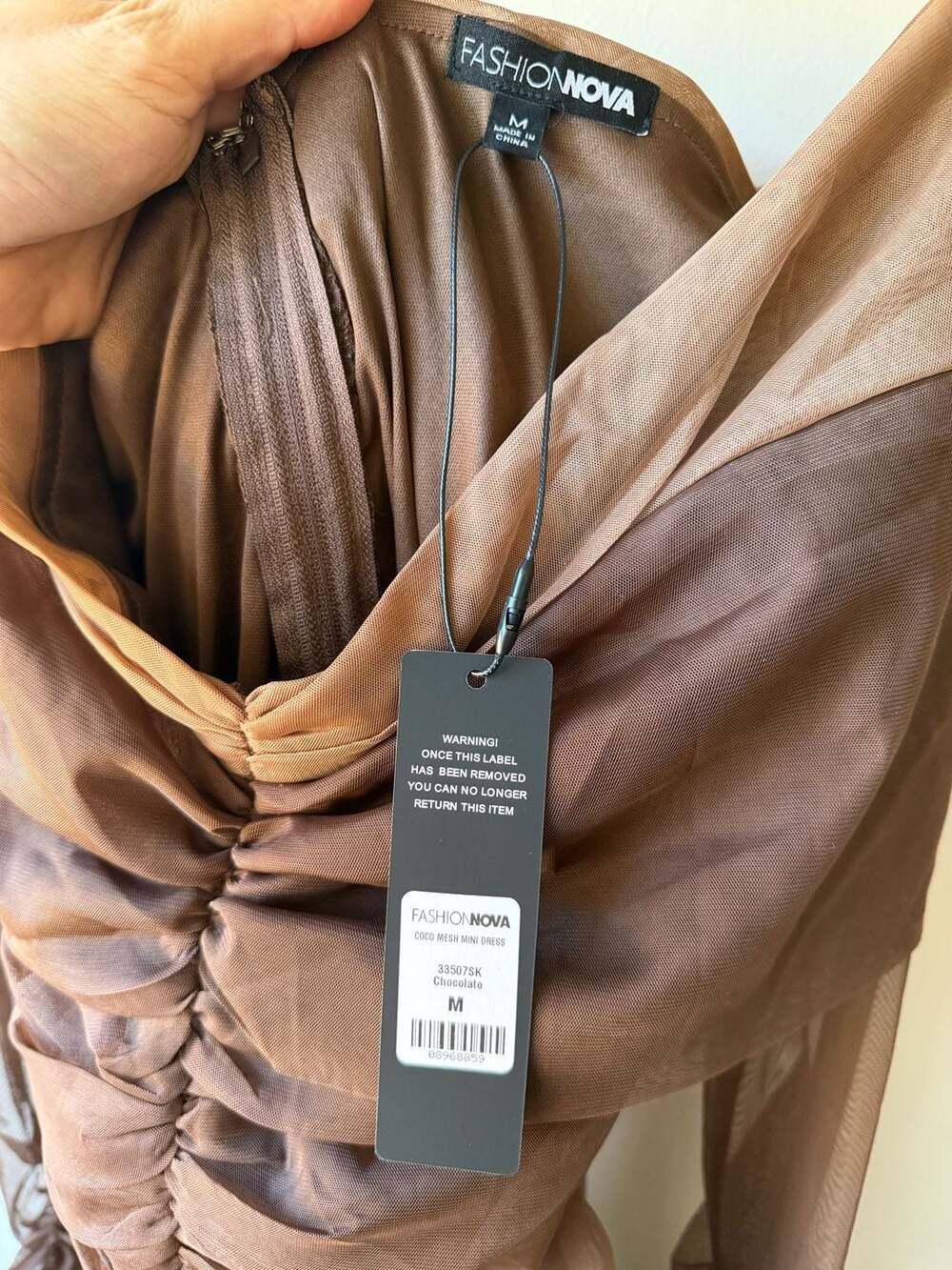 Fashion Nova Coco Mesh Mini Dress Size M Chocolate - Picture 4 of 8